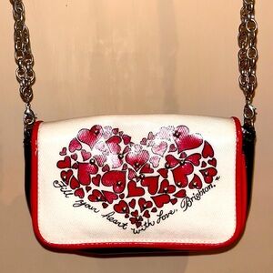 Brighton mini purse, patent leather with studded hearts, crossbody bag.